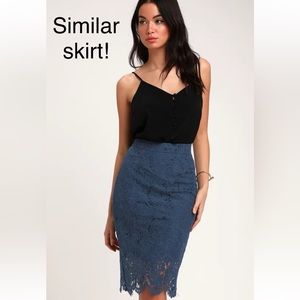 Zara Basic Pencil Skirt Size Small Navy Blue Lace Lined Knee Length
